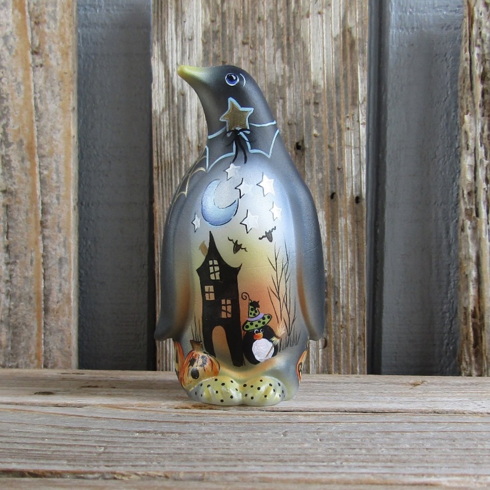 🎃 👻 Fenton Glass Opal Satin Hand Painted Halloween Penguin 👻 🎃